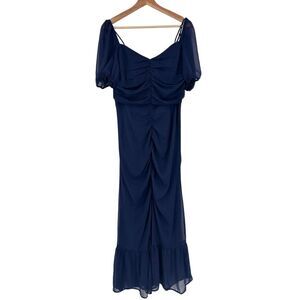 wayf angela ruched midi dress SIMKHAI Angela Longsleeve Combo Midi Dress in Midnight